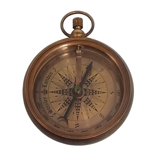 Engravable Antique Brass Pocket Compass with Gift Box | Solid Brass Compass with Optional Hardwood Storage Box and Custom Engraved Plaque for Keepsake or Gift (Graduation - Behind You)