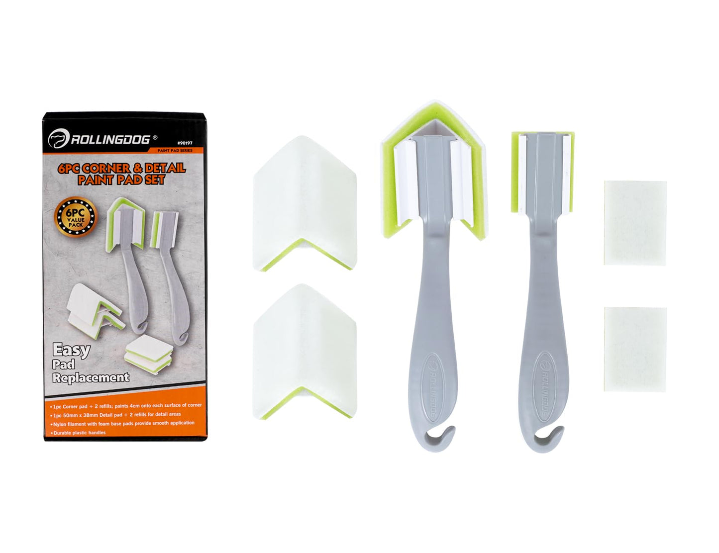 ROLLINGDOG Paint Pad Set - 6PC Corner Painting Tool Trim Paint Edger Tool with Replacement for Walls,Detail Painting,Trim