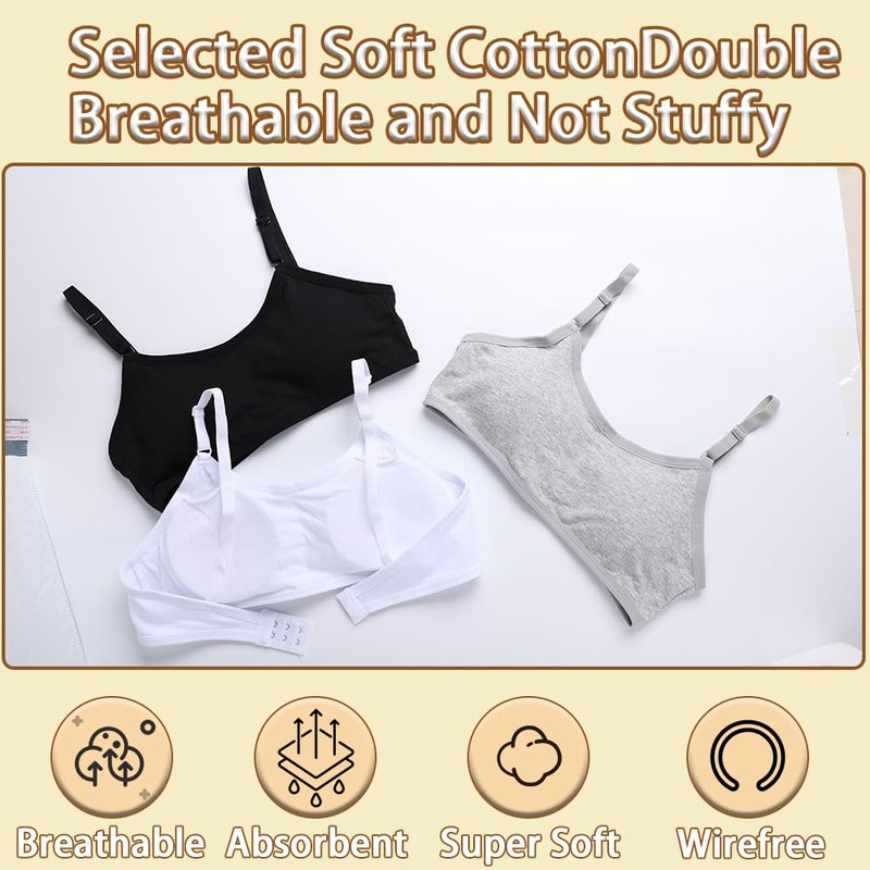 YoBeLove Teen Girls Cotton Bras Wireless Light Padded Sports Underwear 6 Pack Adjustable Strap for Age 12-16