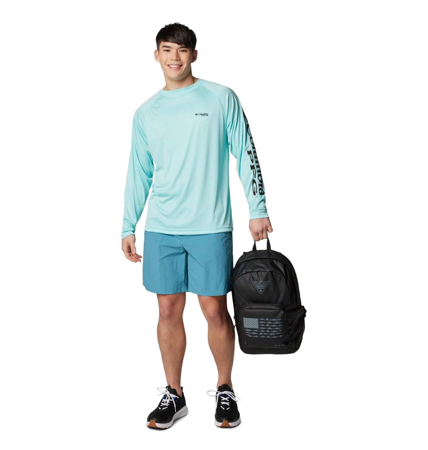 Columbia Men's PFG Terminal Tackle Long Sleeve Fishing Shirt, Gulf Stream/Black Logo, 5X Tall
