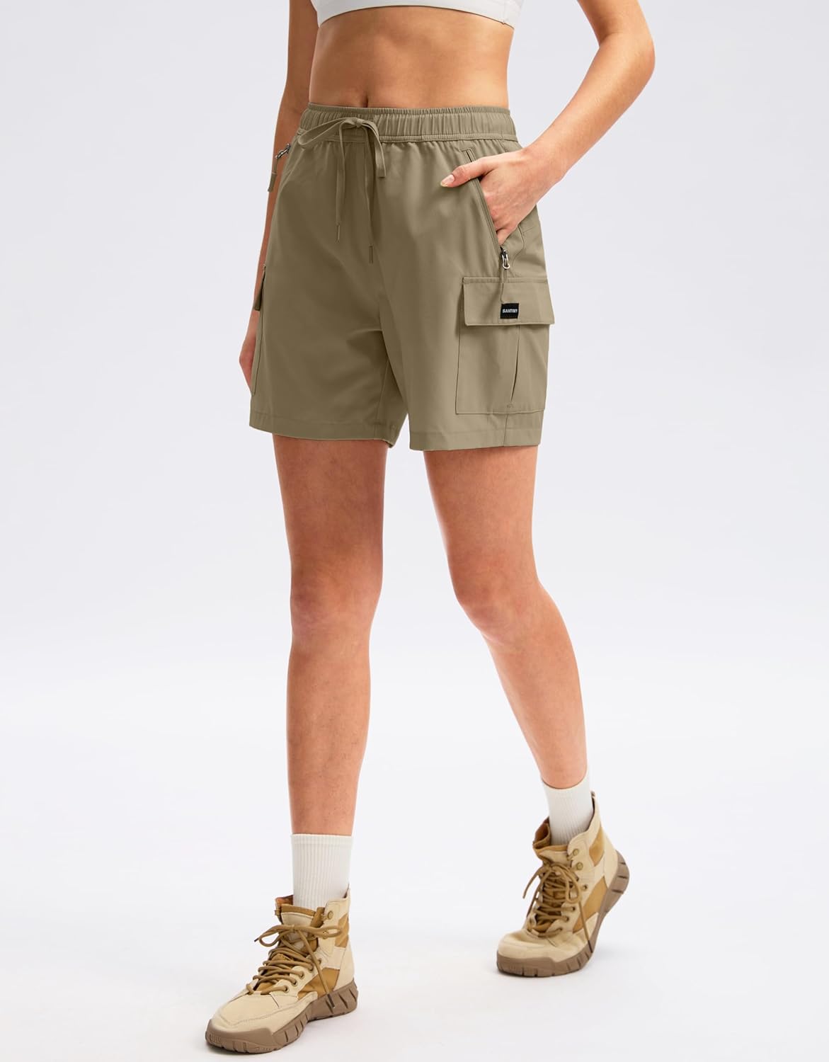 SANTINY Women's Hiking Cargo Shorts - Quick Dry Lightweight Summer Athletic Shorts | Zipper Pockets, 5''/7''/9''