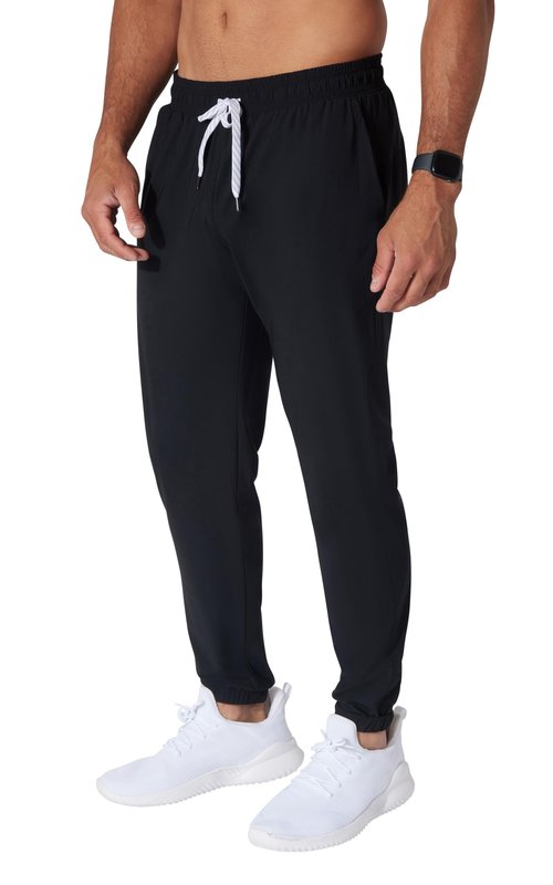 90 Degree By Reflex Mens Jogger Full Length Side Pocket Slim Fit Pant with Drawstring - Black - XL