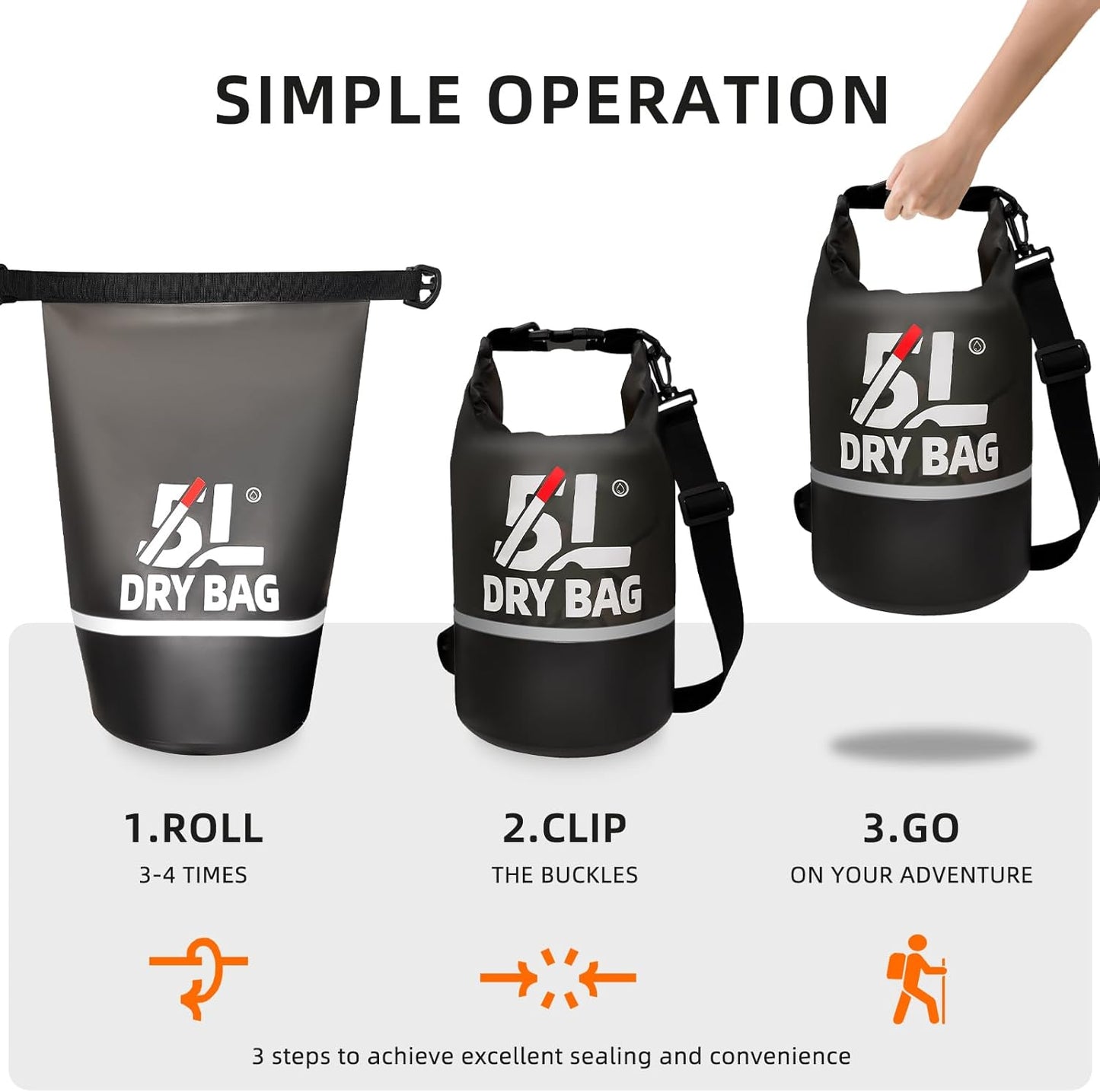 Skiennix Waterproof Dry Bag - 5L Lightweight Roll Top Storage Backpack with Reflective Phone Pouch | Ideal for Travel, Swimming, and Kayaking
