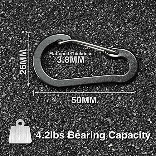 10 Pack Aluminum D-Shape Carabiners with Key Rings - Durable Locking Clips