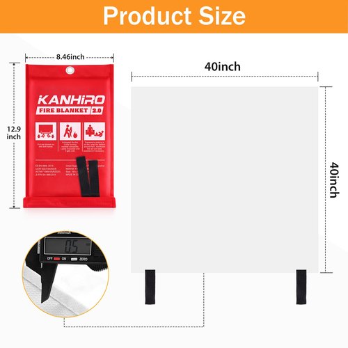 kanhiro Emergency Fire Blanket for Home Kitchen - 2 Pack, 40 in X 40 in, 2.0 Emergency Silicone Fire Blanket