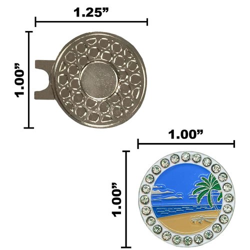 Giggle Golf Bling Beach Collection Golf Ball Markers with Hat Clip – Fun Tropical Golf Accessories for Women – Great Gifts & Tournament Prizes (Beach Scene)