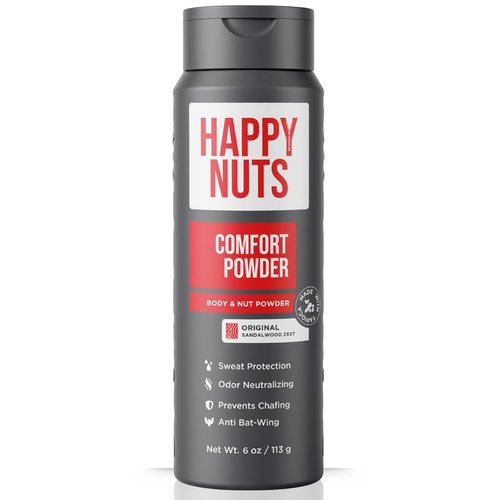 Happy Nuts Comfort Powder Deodorant for Men - Aluminum-Free Anti-Chafing & Odor Control, 6 oz, Original Scent