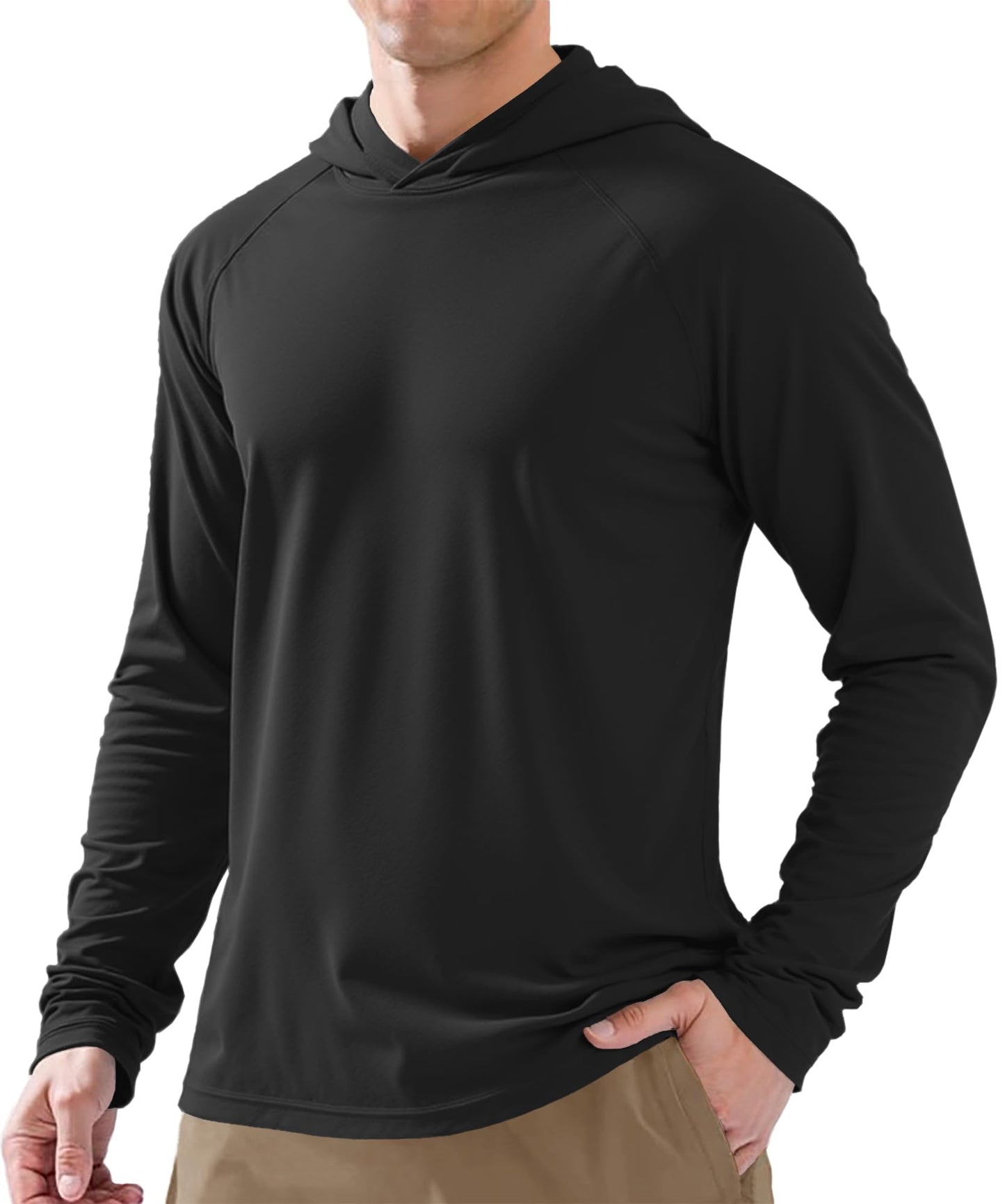 PLUMZJOY UPF 50+ Fishing Shirts for Men Long Sleeve Sun Protection Hoodie Shirt Lightweight Outdoor UV Hiking Shirts Black XXL