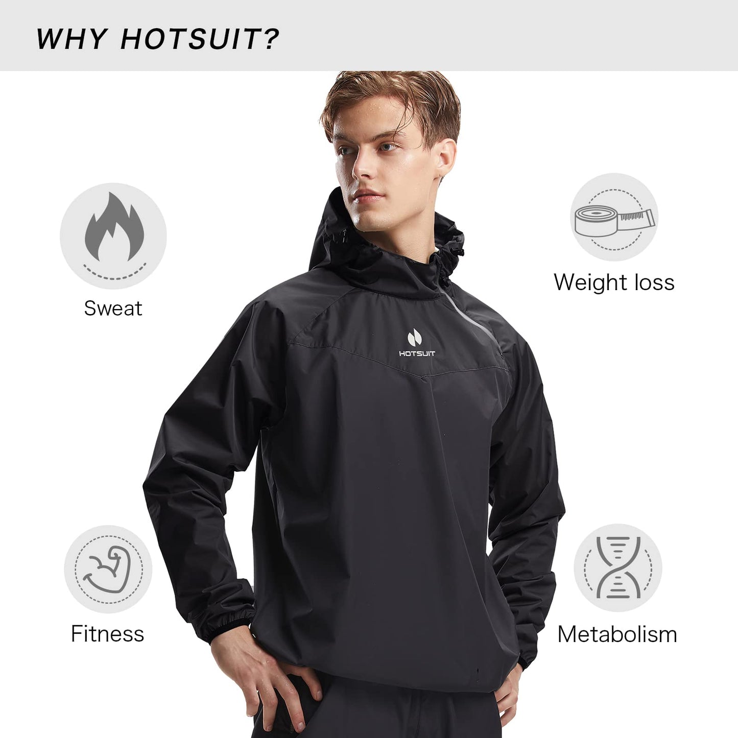 HOTSUIT Sweat Suits Sauna Suit Men Weight Loss Gym Exercise Workout Jacket, Black, L