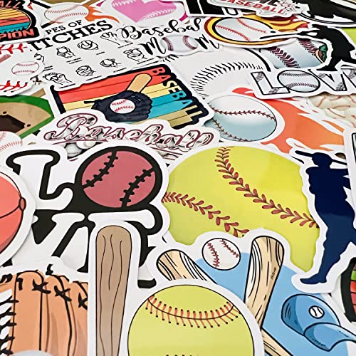 50 Pcs Baseball Sticker Pack - Waterproof Vinyl Decals for Laptops