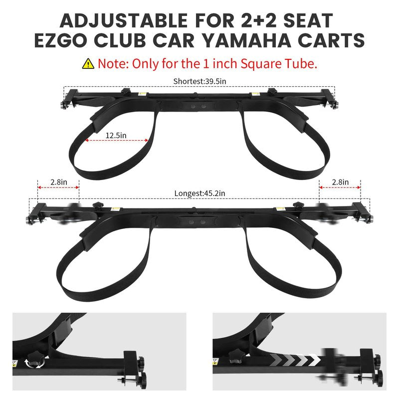 LEAPGOMAX No Drilling Golf Cart Bag Holder Fit for 2+2 Golf Cart Rear Seat with 1 Inch Square Tube, Universal Golf Cart Rear Seat Bag Holder Attachment Adjustable for EZGO Club Car Yamaha Golf Carts