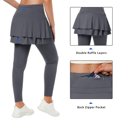 ANIVIVO Tennis Skirted Leggings with Pockets for Women Golf Athletic Leggings with Skirt Pickleball Clothes(Grey M)