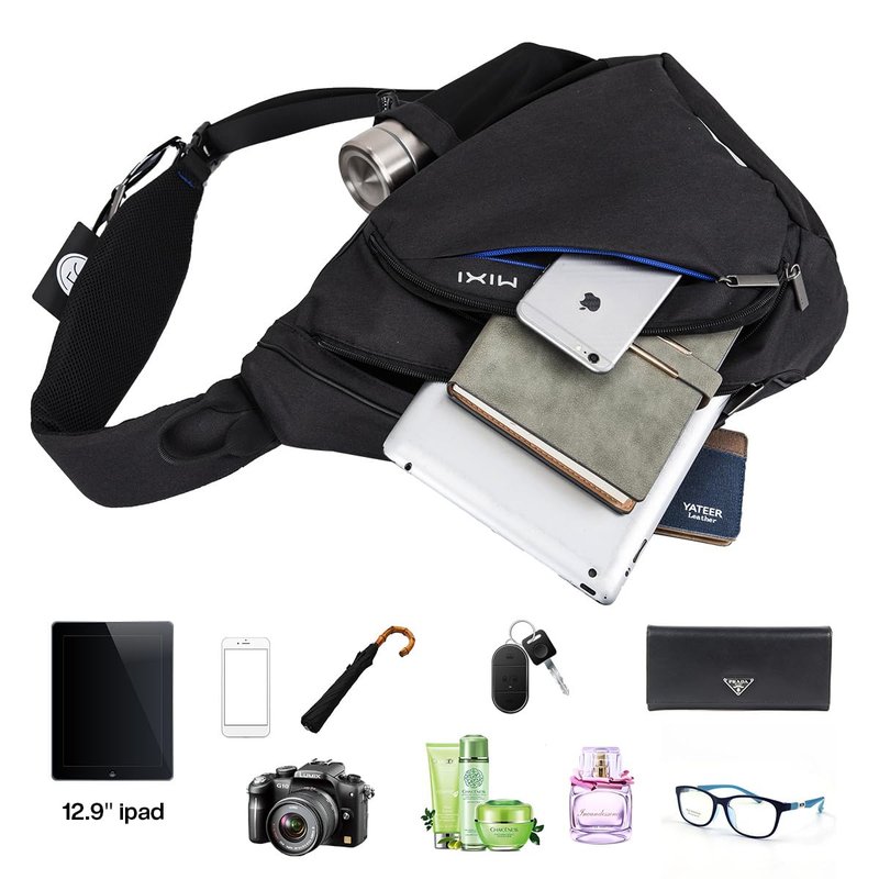 mixi Sling Bag Men Backpack Unisex One Shoulder Bag Hiking Travel Backpack Crossbody with USB Port for Men Women Versatile Casual Daypack-19 inch,Black