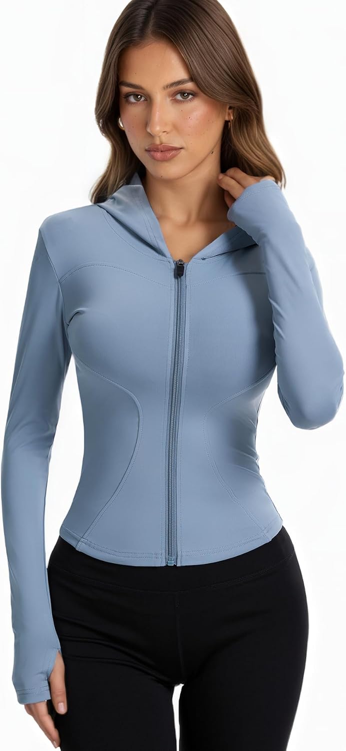 Skiennix Women's BBL Jacket - Lightweight Compression Workout Top with Hood & Thumb Hole