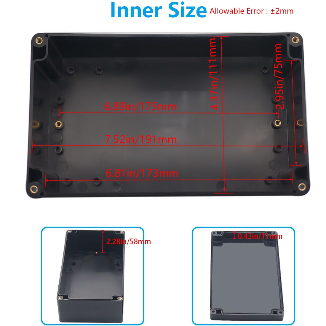 Otdorpatio Project Box ABS Black Electrical Boxes IP67 Outdoor Waterproof box Electronic Junction Box Power Enclosure with Cable Glands for DIY Project 7.9 x 4.7 x 3 inch (200x120x75mm)