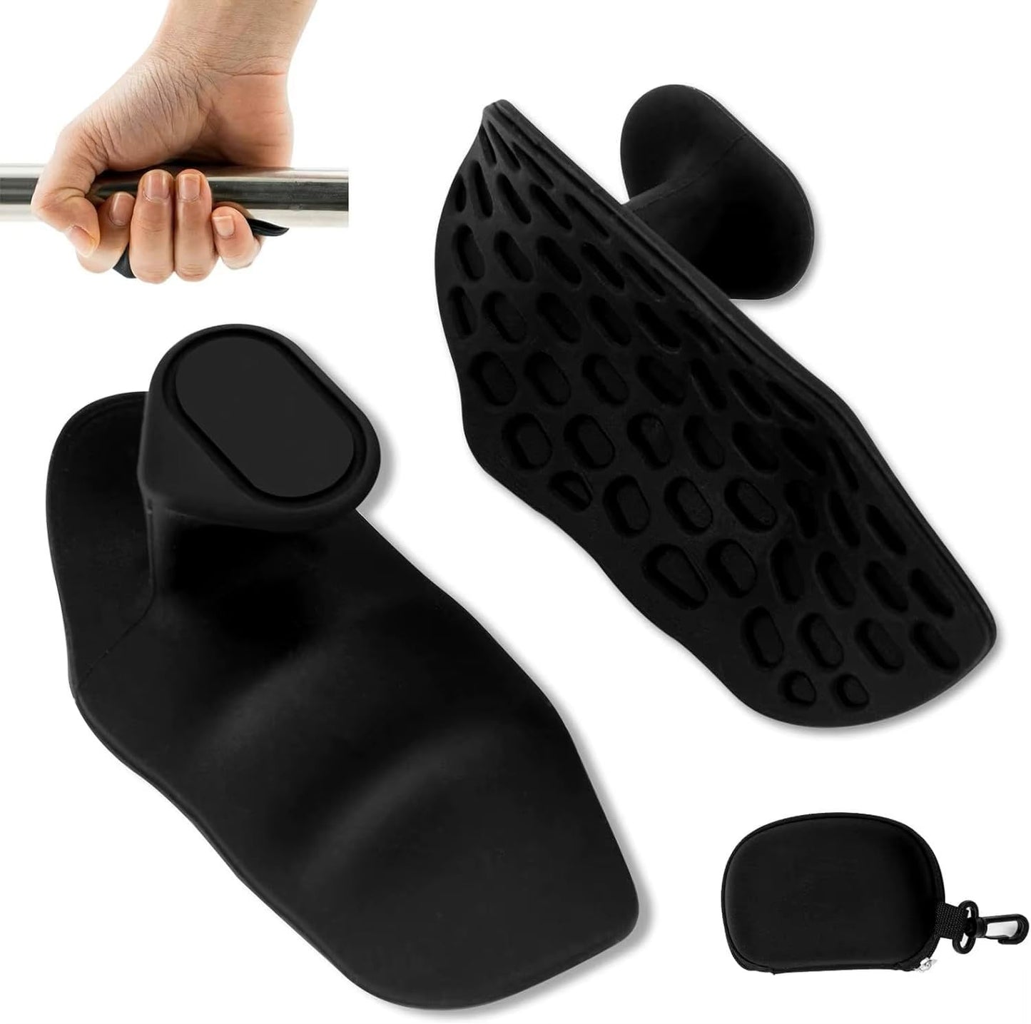 DOSTDR - Anti-Slip Workout Gloves Ergonomic Rubber Silicone Grip Breathable Hand Protectors for Weightlifting, Pull-Ups, Gym Training & CrossFit Durable Unisex Fitness Gloves Zipper Carry Case (BLACK)