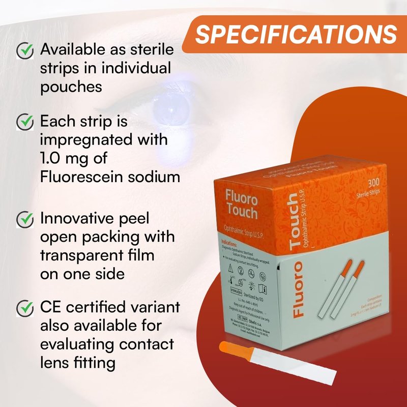 Ophthalmic Fluoro Touch Strips - 1200 Strips by KASHSURG -(4 x 300=1200 Count)