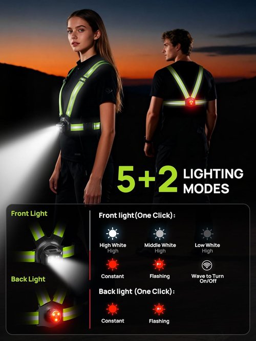 Acso Running Light - 500 Lumens Rechargeable Gear with 360° Reflective Vest | IPX5 Waterproof for Night Activities