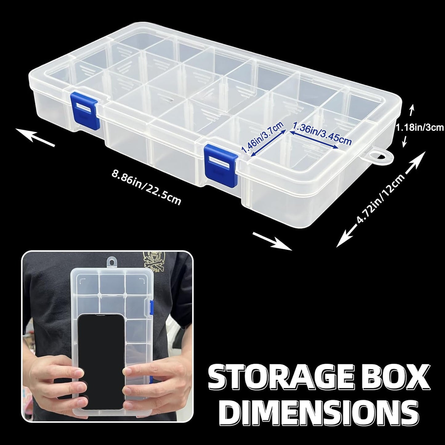 DUOFIRE Plastic Organizer Storage Box, Adjustable Divider 18 Grids, 2 Pack