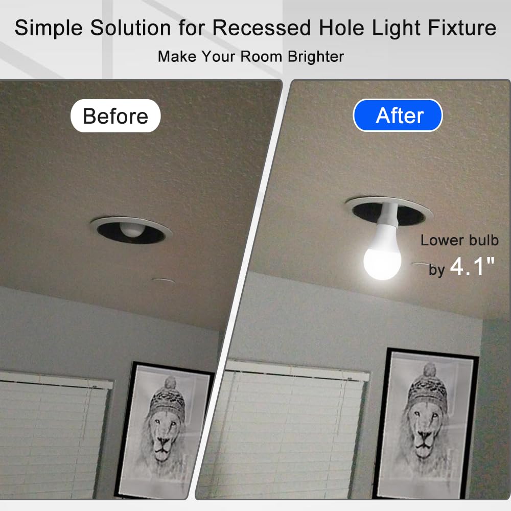 Light Socket Extender, E26/E27 Socket Extension Adapter, 5.31 inch Light Bulb Extension Socket, Light Bulb Socket Extender, Screw in Lamp Holder Adapter for Socket Fan Light(White 3Pack)