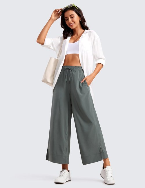 CRZ YOGA Lightweight Wide Leg Cropped Pants - Stylish Casual Sweatpants for Women | Perfect for Travel & Summer