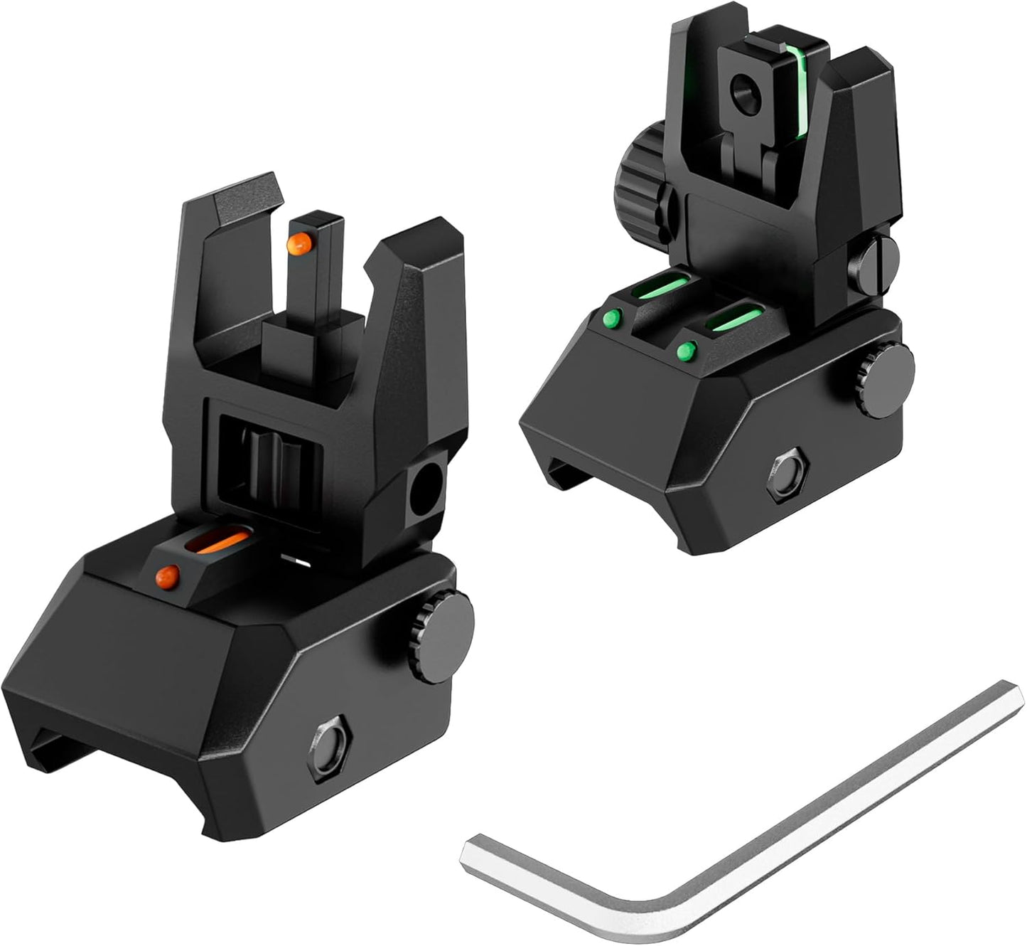 Skiennix Fiber Optic Sights - Tool-Free Adjustable Flip-Up Front & Rear Sights with Red/Green Dots