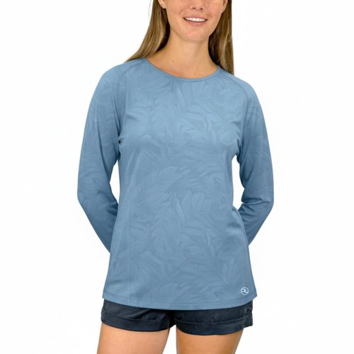 Reel Life Women's Jax Long Sleeve Sun Shirt | UPF 50+ UV Protection and Thumbholes | Lightweight, Quick Dry, Breathable Top| Light Blue Tropical Print', X-Large
