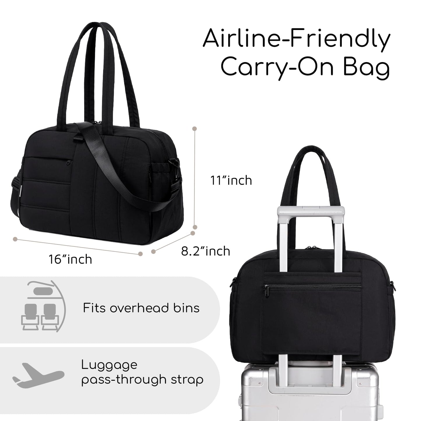 CAMTOP Gym Bag for Women with Yoga Mat Holder, Small Duffle Bag 16 Inches Personal Item Travel Bag with Muiti-Pockets Lightweight Carry on Water Resistant, Black