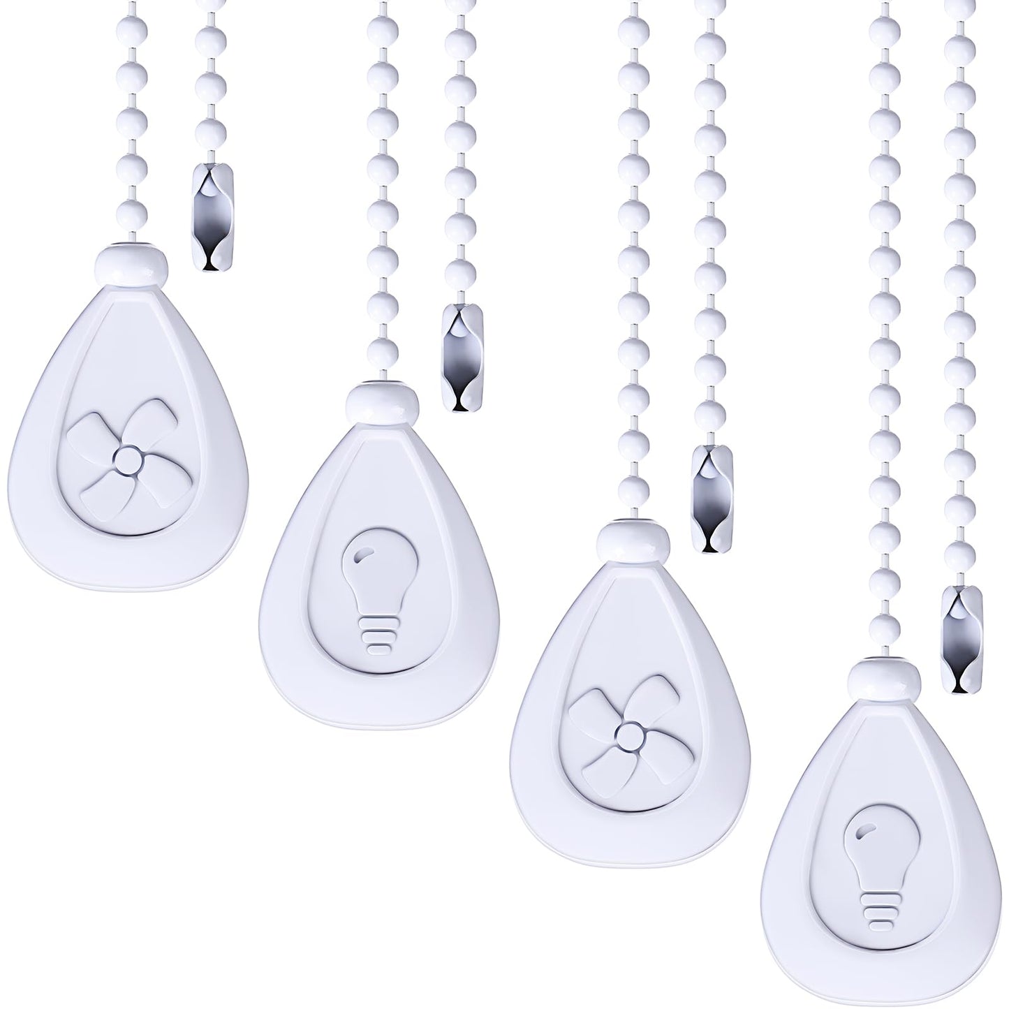 4 Pieces Ceiling Fan Pull Chain Extender Ornament 12 Inch Ceiling Pull Chain Extension Classic Drop Shaped Pendant Beaded Ball Cord for Fan light lamp decorative with Connector(White)