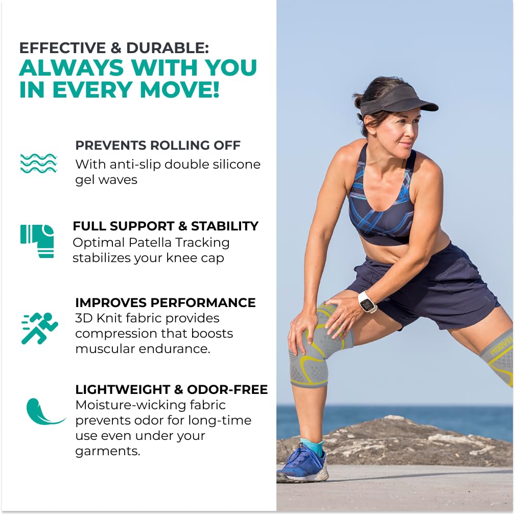 Modvel Compression Knee Brace - 2-Pack Support Sleeves for Running & Pain Relief | Meniscus Tear, ACL, Arthritis