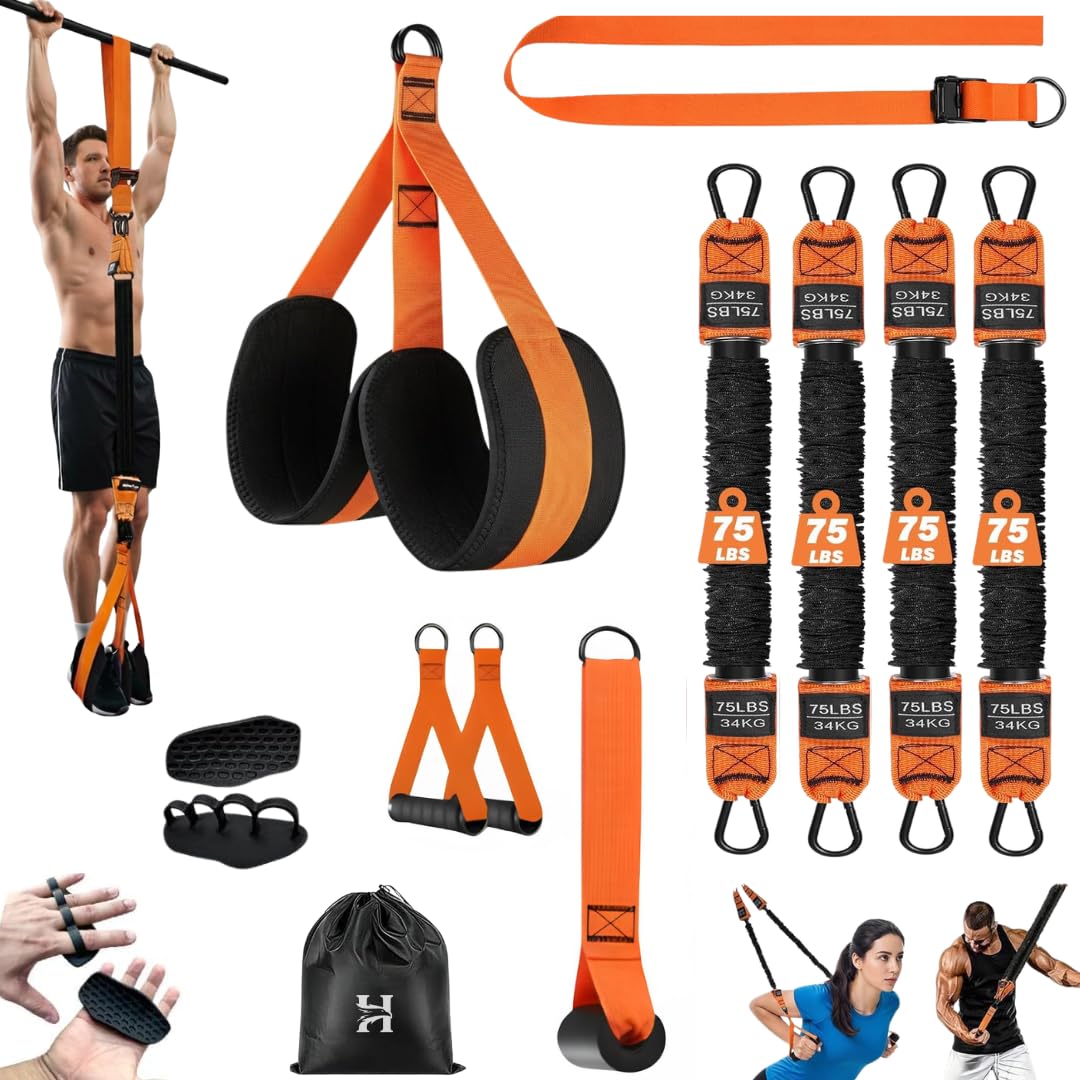 Adjustable Pull Up Assistance Bands with Foot and Knee Support, Heavy Duty Resistance Bands for Pull Up Bar, Full Body Strength Training System for Home Gym, Pull Up Assist Bands with Handles and Bag