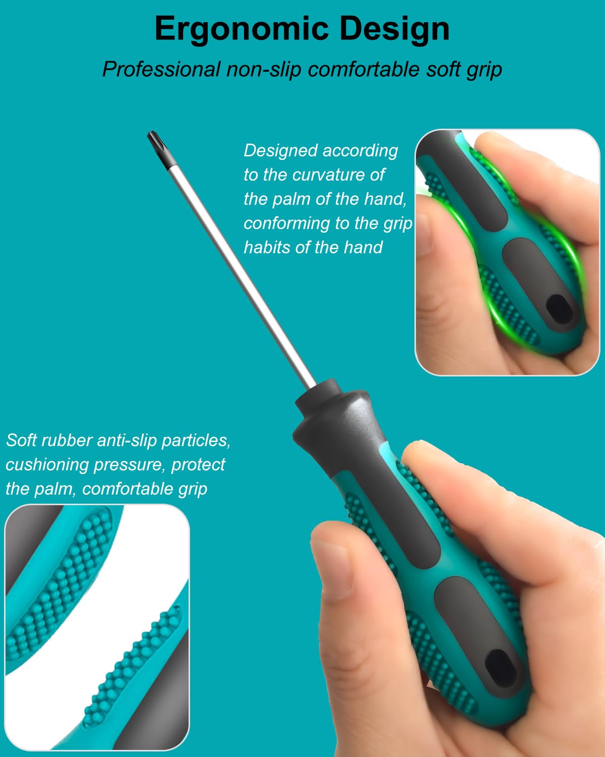 Tcwous Torx Screwdriver Set, 6-Piece Small Star Screwdriver Set with T5, T6, T7, T8, T9, T10 Mini Security Torx Screwdrivers, Professional Non-Slip Cushion Grip Magnetic Screw Driver Set Kit (Green)