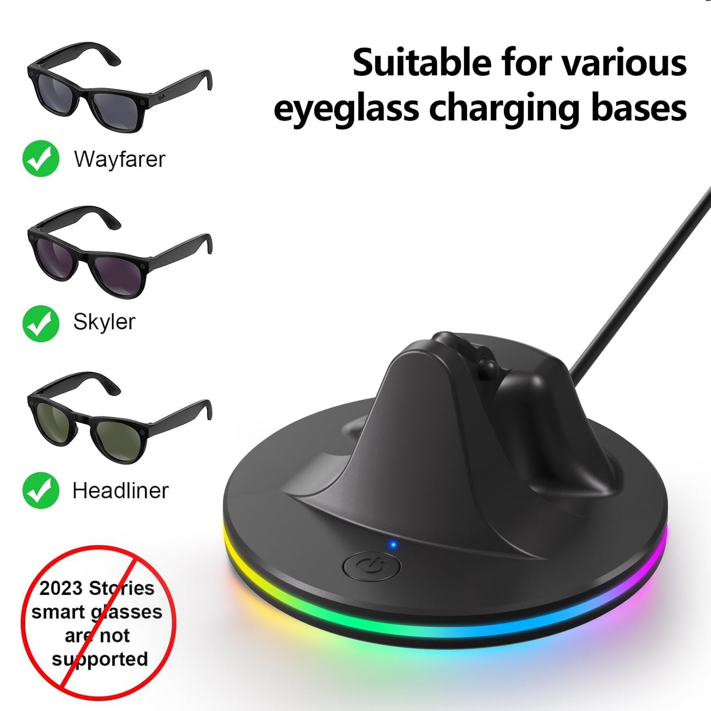 Magnetic Charging Dock for Ray-Ban Meta Smart Glasses| Fast Charging Station Compatible with Wayfarer/Gen 2 & Skyler/Gen 2 | LED Indicator Charger Stand (Plug not Included)