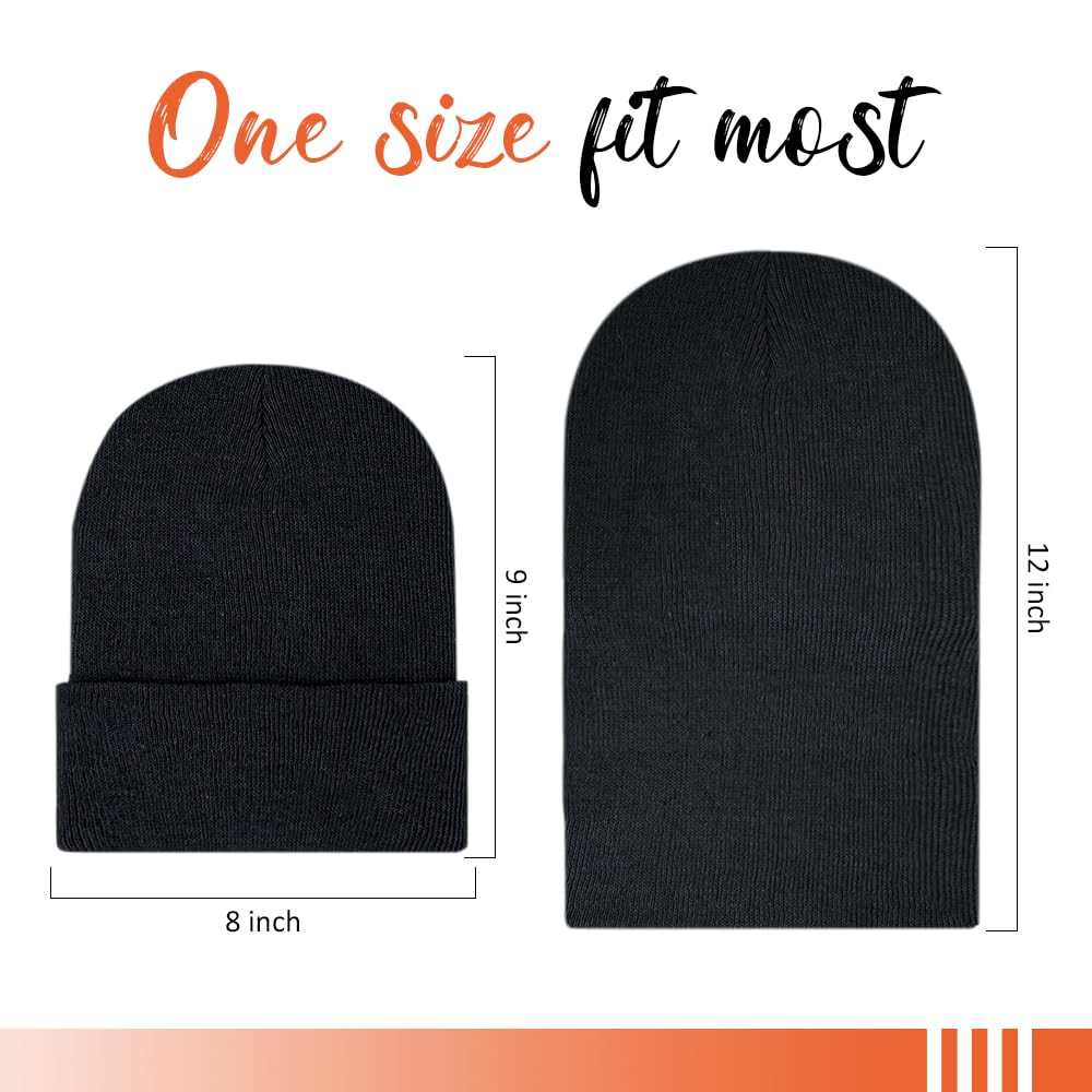 ZH 6 Pack Men's Winter Knit Beanies with Fleece Lining, Warm Stretchy Skull Caps for Cold Weather, Unisex Thermal Hats Black