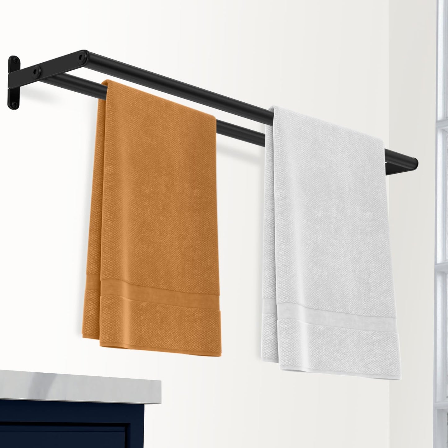 XEENEW Double Towel Bar, 24 Inch Towel Racks for Bathroom, Stainless Steel Bathroom Towel Holder, Towel Rack Wall Mounted Towel Hanger Towel Rod, Matte Black