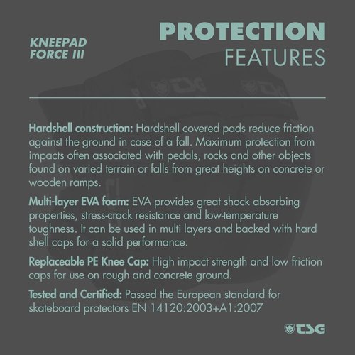 TSG Knee Pads Force III Kneepads - Skateboard, Hardshell, EVA Foam, Protective Gear, Crash Protection, Replaceable PE Cap, Tear Resistant Nylon, Certified, Open Back, Adults, Swiss Design