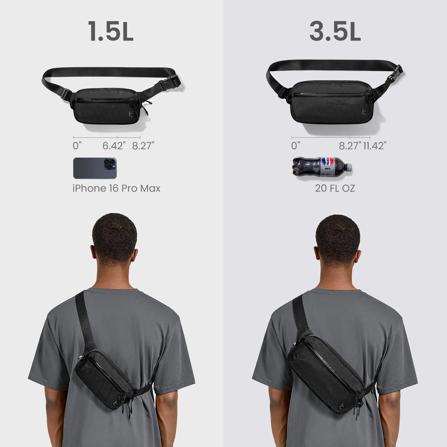 tomtoc 3.5L X-Pac Sling Bag with RFID Blocking, Crossbody Bag Minimalist Chest Shoulder Pack for Men/Women, Water-resistant Lightweight Casual Funny Pack for Travel/Daily Commute
