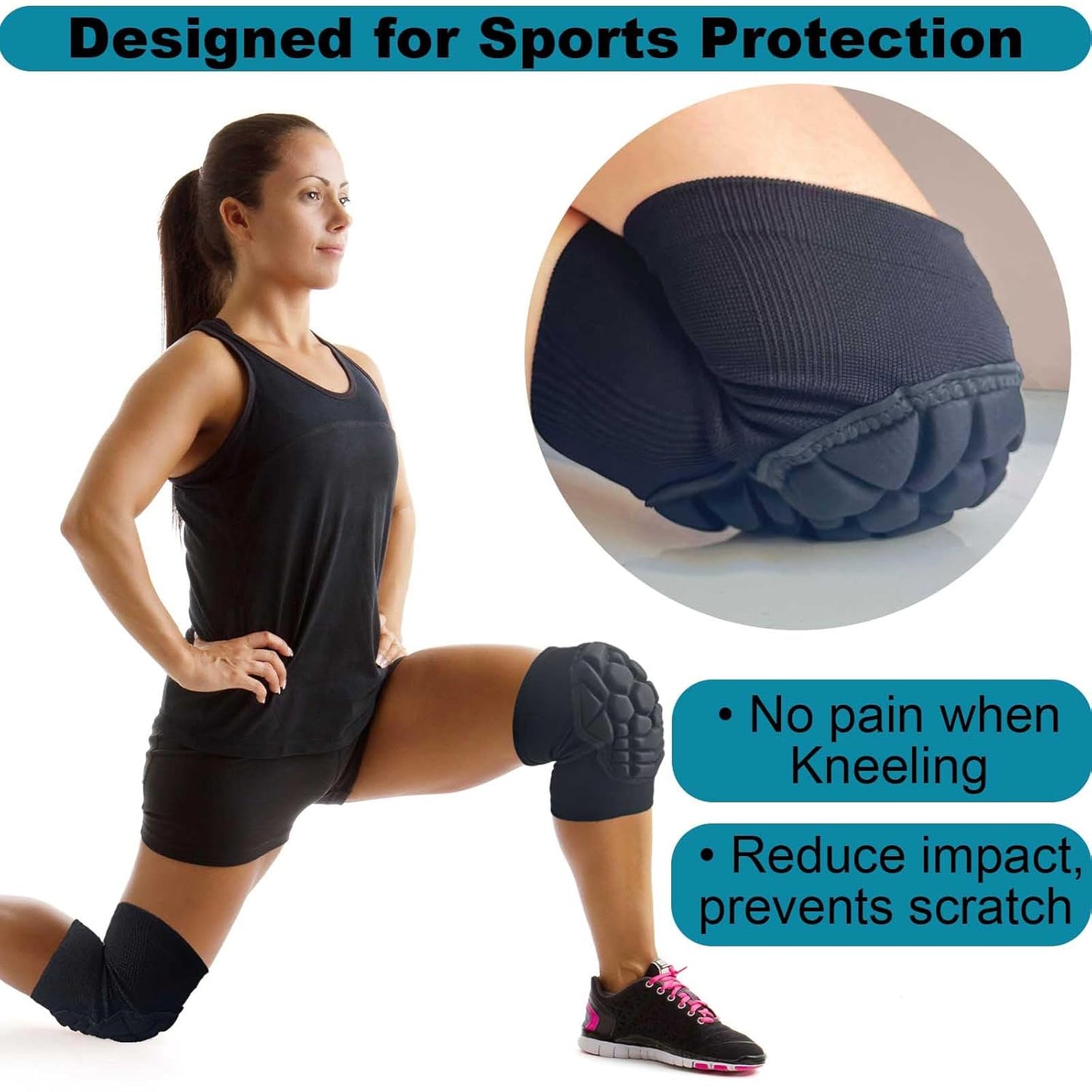 Skiennix Knee Pads - Soft Elastic Compression Sleeves for Skating, Soccer, Yoga | Black, Large