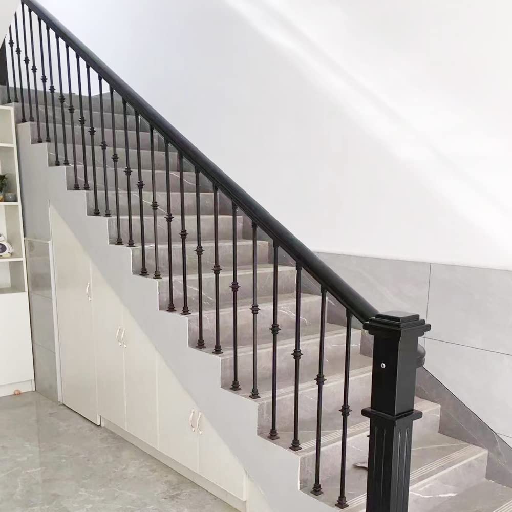 Elecmate Staircase Iron Balusters (Box of 10) Stair Spindles 1/2" Square Metal Balusters - Hollow Single Knuckle Staircase Spindles (Real Satin Black), E03-1