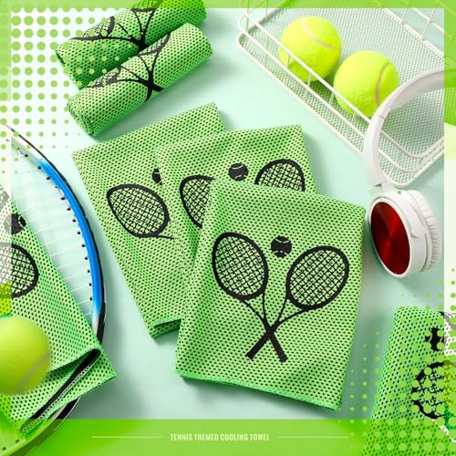 Tennis Cooling Towels Bulk - Microfiber Sports Towels for Hot Weather, 12-Pack 32x12 Inches - Tennis Theme
