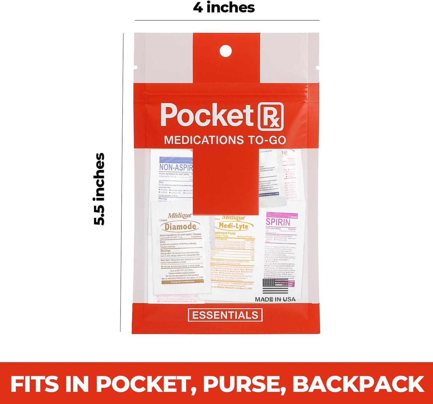 Pocket RX Mini Travel Medicine Kit - TSA-Approved First Aid Pouch with 10 Essential OTC Medications - Compact & USA Made (17 Tablets)