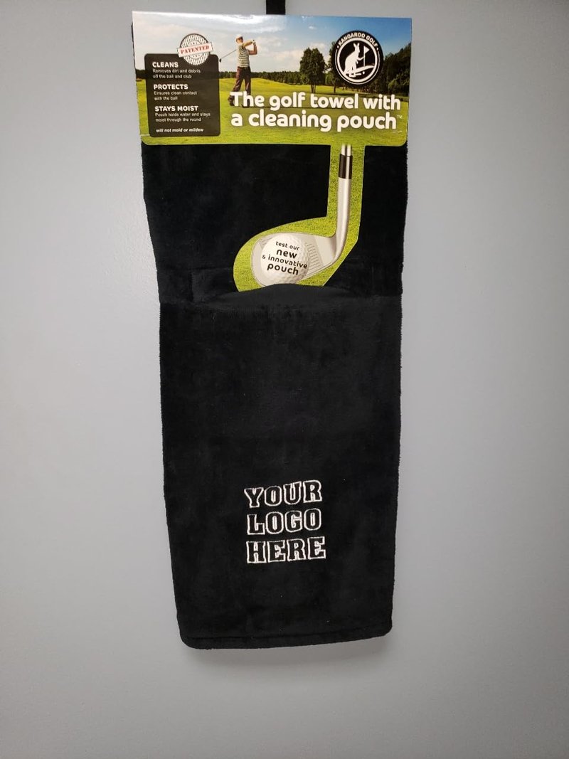 The Original Kangaroo Golf Towel – Premium French Terry Golf Towel with Built-in Cleaning Pouch, Super Absorbent & Quick Dry (Black or Grey)