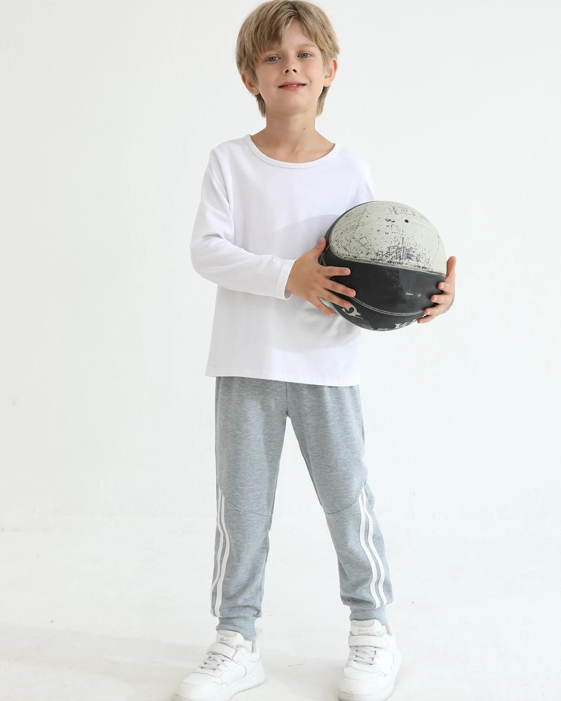 VEGGIEDOT Boys Pants 5t Boys Sweatpants Black Blue Grey Little Boys Joggers 3 Pack Casual Elastic Waist Athletic Pants