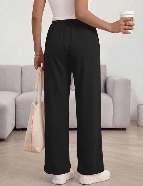LOMON Womens Wide Leg Sweatpants High Waisted Drawstring Baggy Sweat Pants Teen Girl Joggers Pants with Pockets (Black,M)