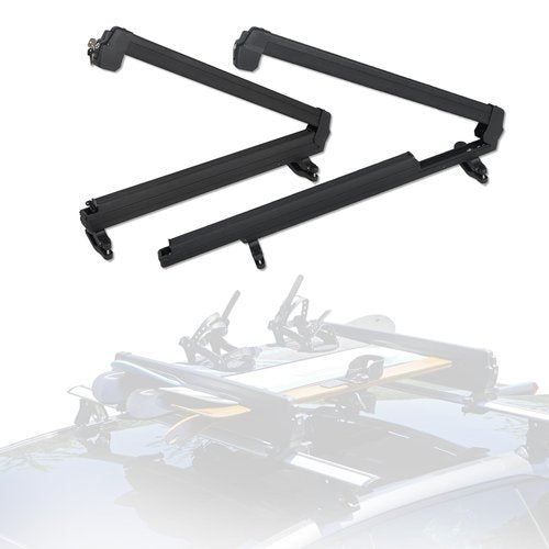 LINGVUM Ski and Snowboard Roof Racks with Sliding Extension, 28" Universal Ski Roof Rack Carrier with Anti-Theft Lock - Fits 6 Pairs Skis or 4 Snowboards, Black