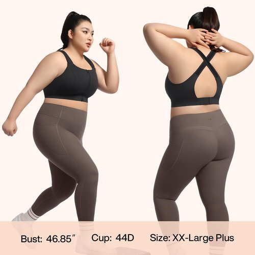 VFUS High Impact Sports Bras for Women Adjustable Zip Front Plus Size Workout Bra Full Coverage Removable Padded Running (XX-Large Plus, Black)