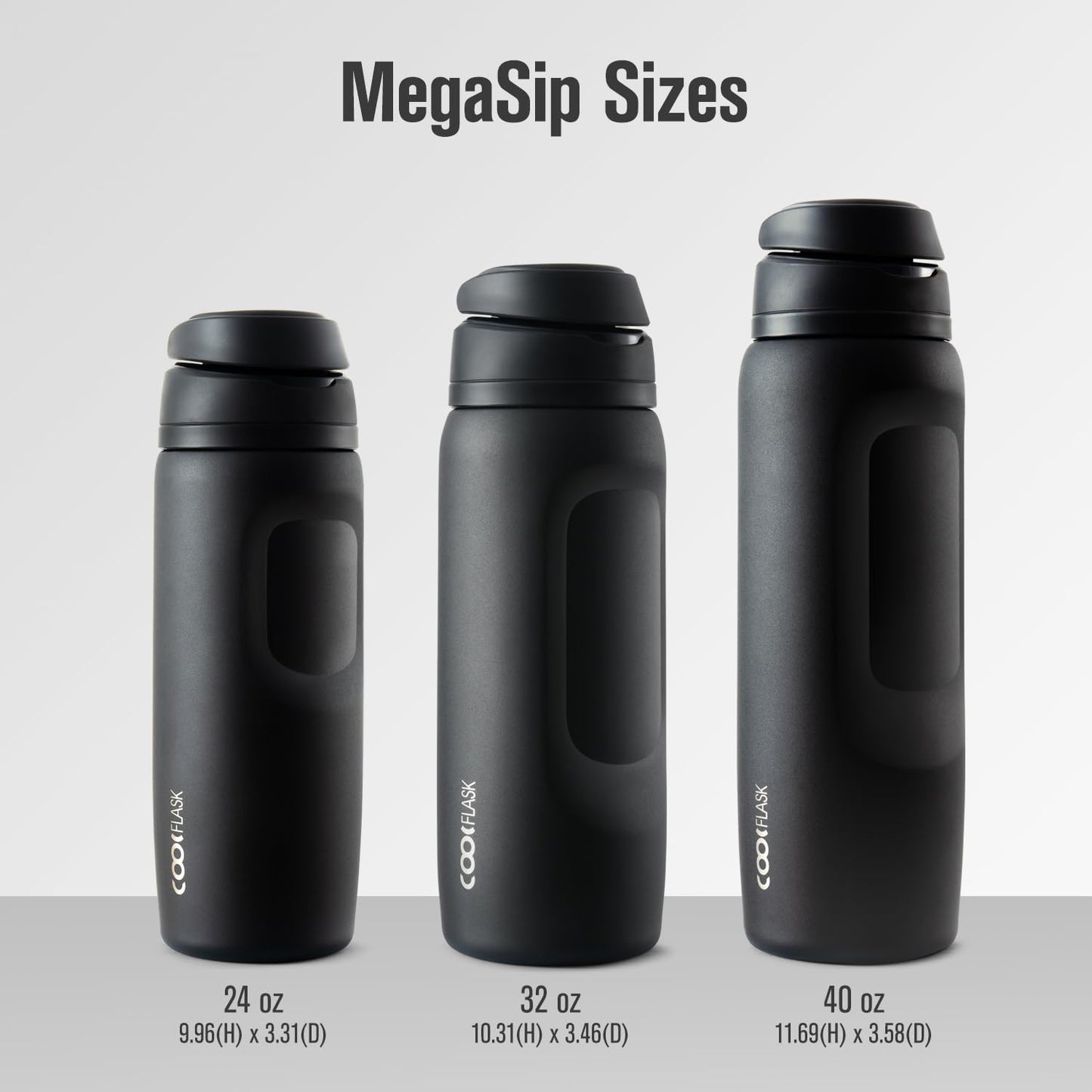 Coolflask MegaSip Stainless Steel Water Bottles 32 oz with Straw, Insulated Water Bottle Leak-Proof, 24+ Hours Cold, BPA-Free Dishwasher Safe, Water Flask for Sports Gym Work Office, Midnight Black