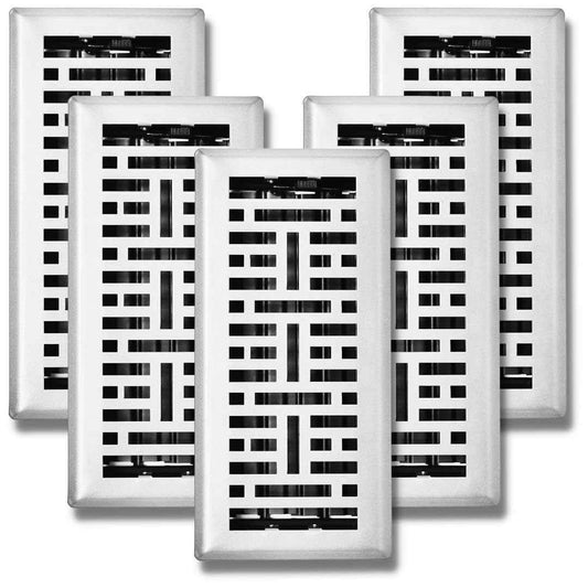 5Pcs, Sierra Grates 4" x 10" Metro Design Steel Floor Register in Glacier White Finish for Floor l- Decorative Air Vent Covers- Floor Register 4” x 10”