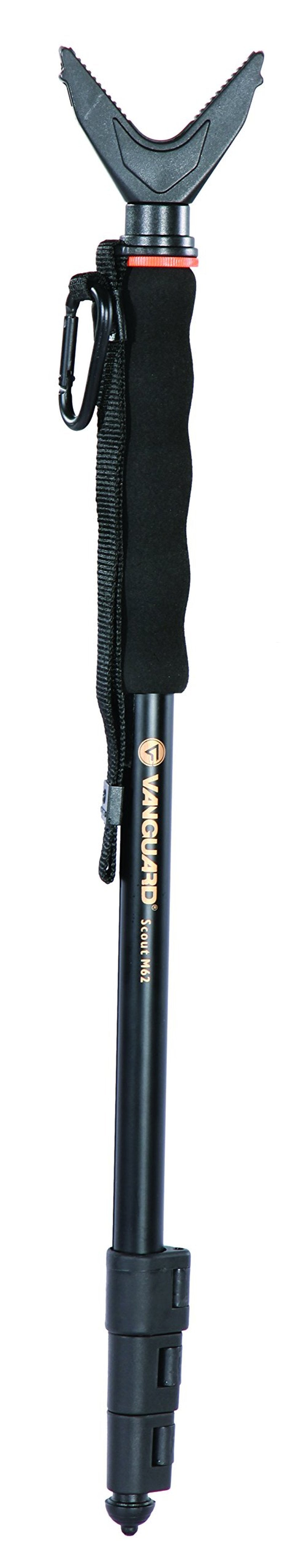 Vanguard Scout M62 Gun Pod with V Shaped Rotating Yoke, Quick Flip Leg Locks, Foam Hand Grip with Wrist Strap and Carabiner, Black