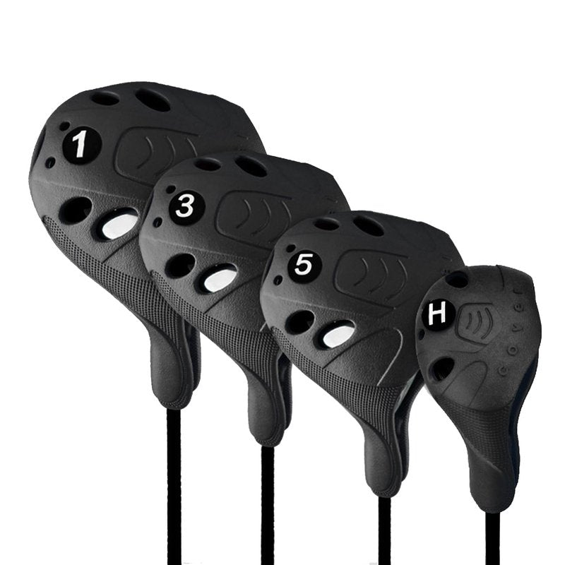 PGM Golf Club Covers, 4pcs Drivers Fairway Woods Hybrid Golf Head Covers with Number, Fit Oversized Right Handed Brands, Easy on Off, Washable (Black 4pcs Set)